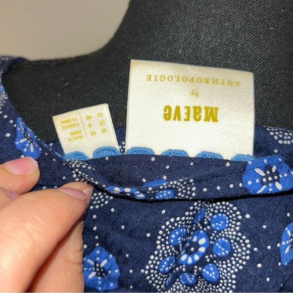 Floral Blue Women's Top Maeve Anthropologie Size 8 - Picture 7 of 12